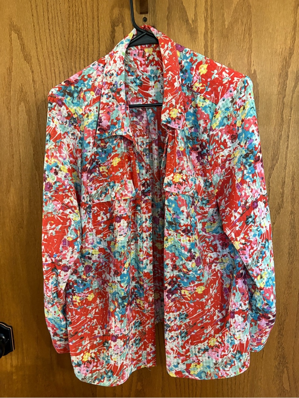 Women's Red Multi-Color Button Down Shirt Jacket